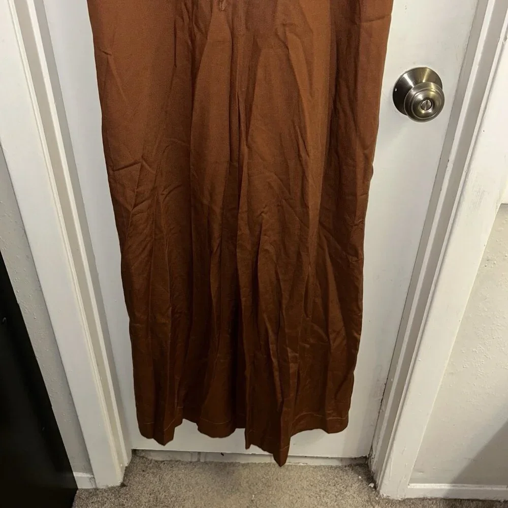 Elie Tahari Brown Wide Leg Sleeves Neck Tie Boho Chic Casual Jumpsuit Medium